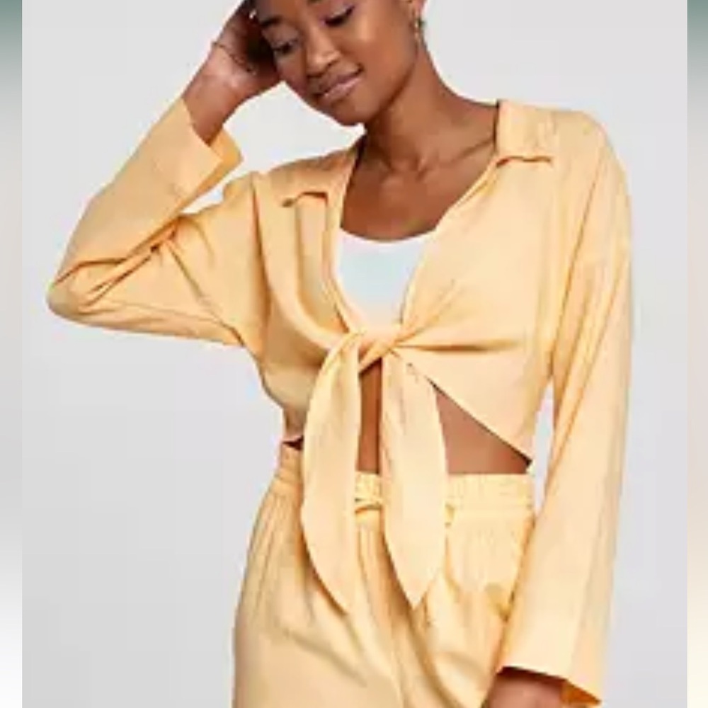 CALIA by Carrie Underwood LS TIE FRONT BEACH SHIRT SUNRISE ORANGE